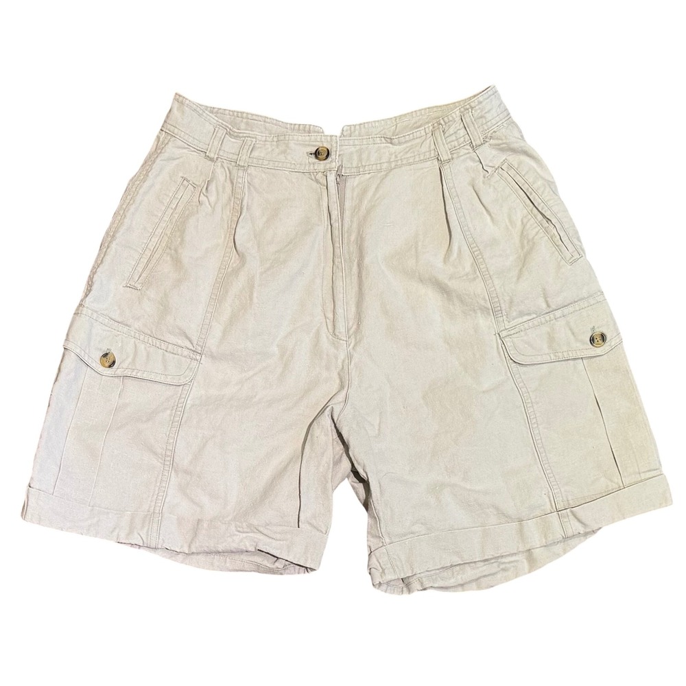 Vintage J.J. Fargo Women's Cargo Shorts Pleated Safari Utility Beige Size 13/14